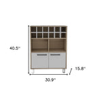 31" Brown And White Wood Bar Cart With Wine Storage