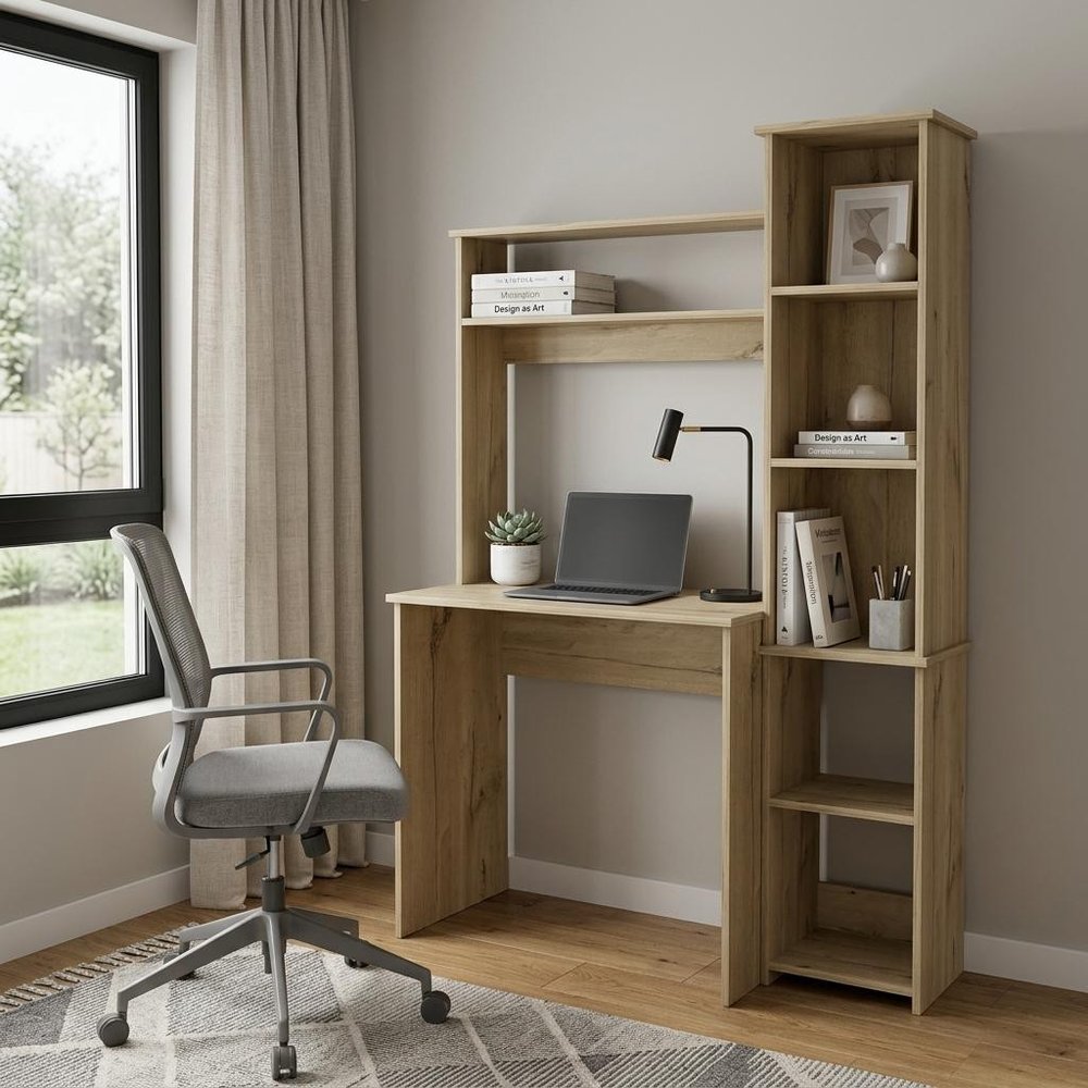 39" Charcoal Wood Pedestal Computer Desk With Hutch