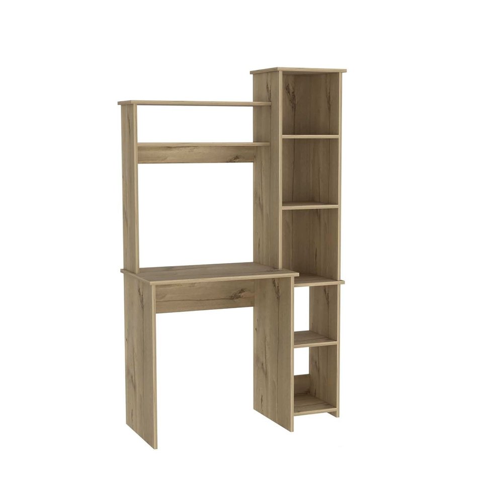 39" Charcoal Wood Pedestal Computer Desk With Hutch