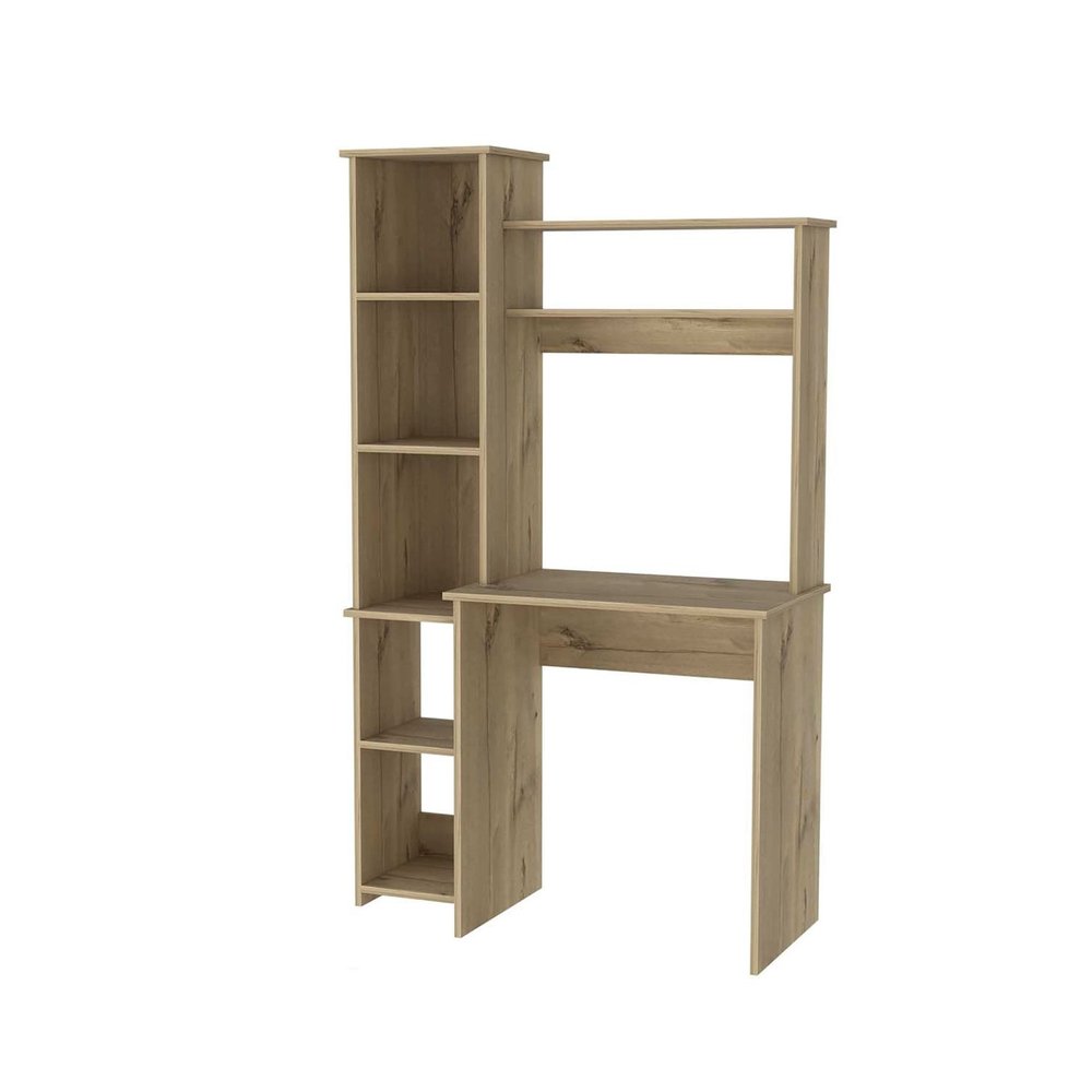 39" Charcoal Wood Pedestal Computer Desk With Hutch
