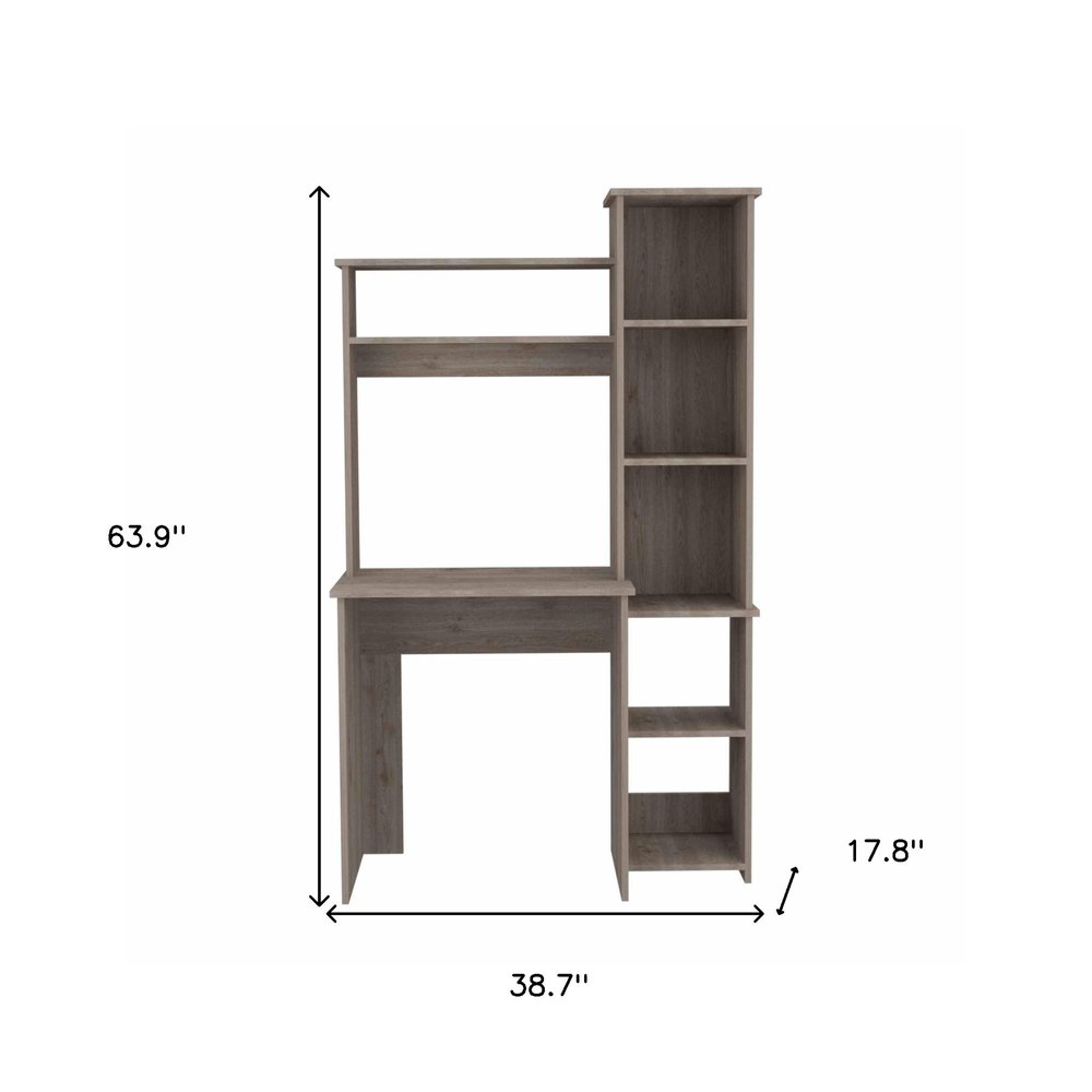 39" Charcoal Wood Pedestal Computer Desk With Hutch