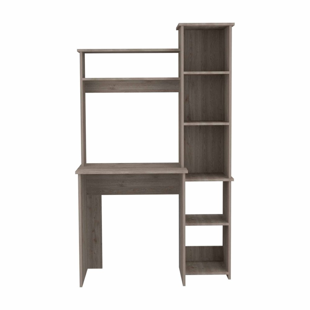 39" Charcoal Wood Pedestal Computer Desk With Hutch