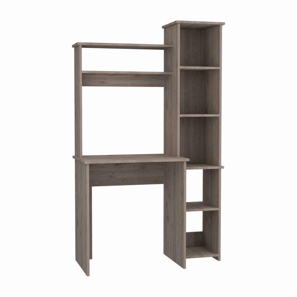 39" Oak Wood Computer Desk With Hutch and Bookshelf Set