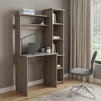 39" Charcoal Wood Pedestal Computer Desk With Hutch