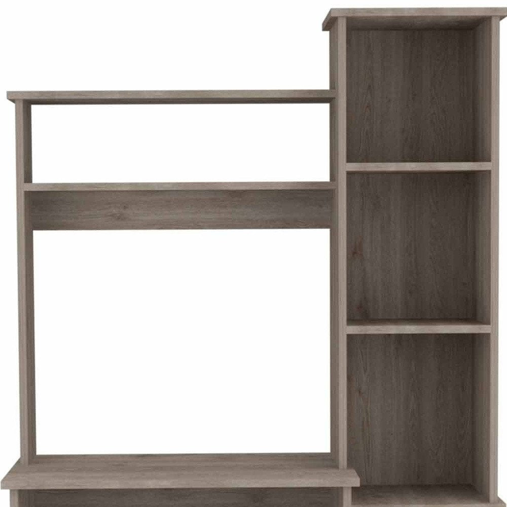 39" Charcoal Wood Pedestal Computer Desk With Hutch