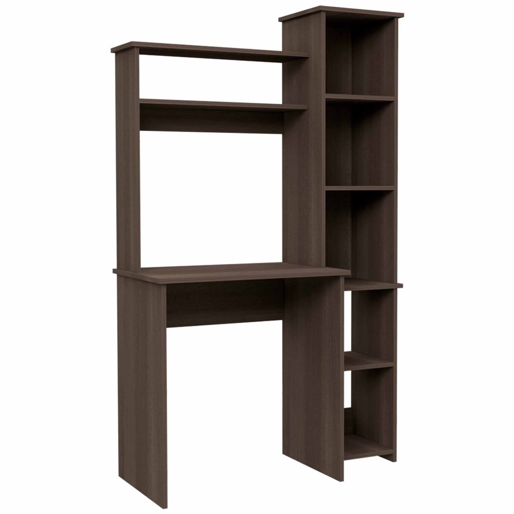 39" Oak Wood Computer Desk With Hutch and Bookshelf Set