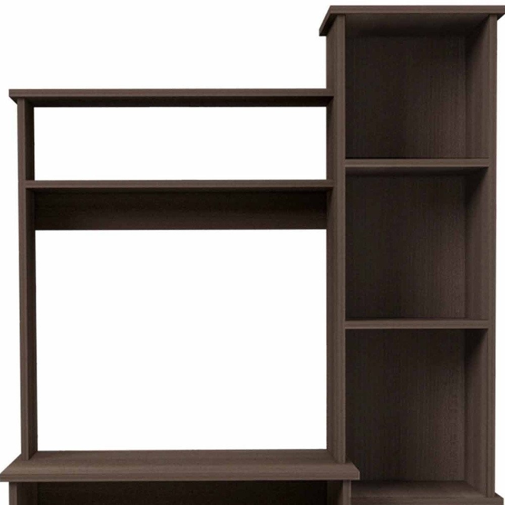 39" Oak Wood Computer Desk With Hutch and Bookshelf Set