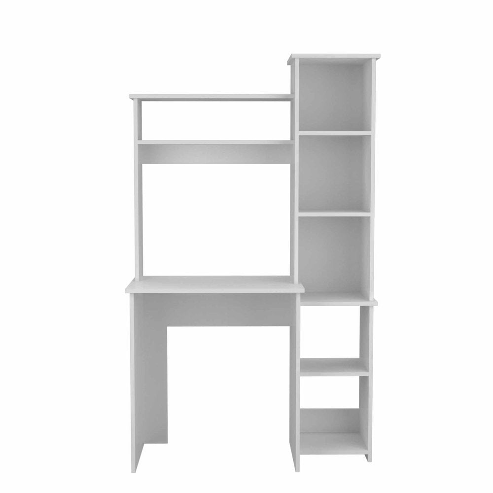 39" Oak Wood Computer Desk With Hutch and Bookshelf Set