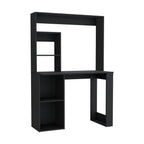39" Black Wood Pedestal Computer Desk With Hutch