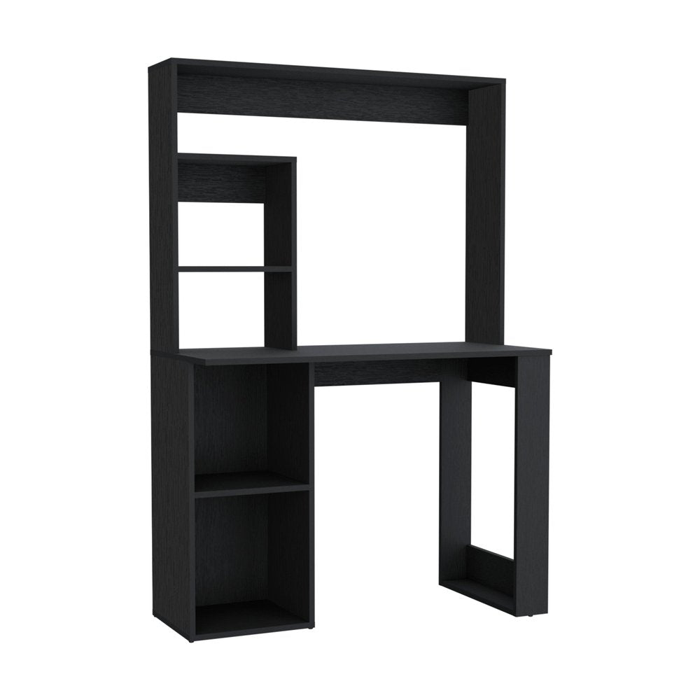 39" Black Wood Pedestal Computer Desk With Hutch