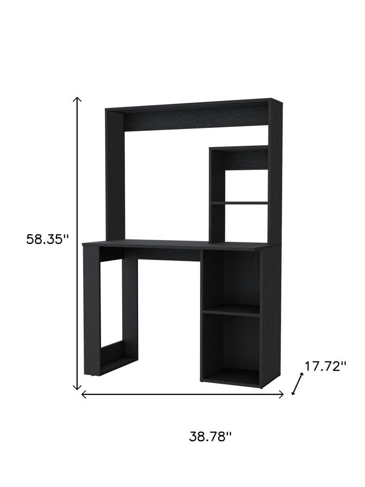 39" Black Wood Pedestal Computer Desk With Hutch