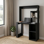 39" Black Wood Pedestal Computer Desk With Hutch