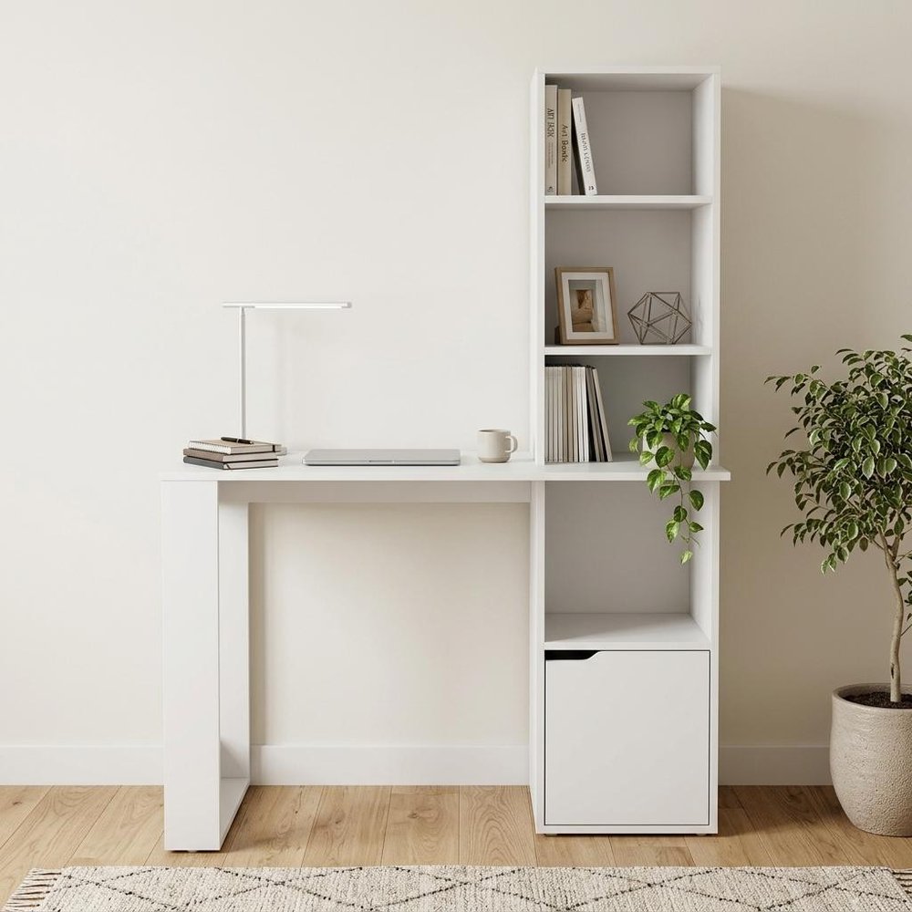39" White Wood Pedestal Computer Desk