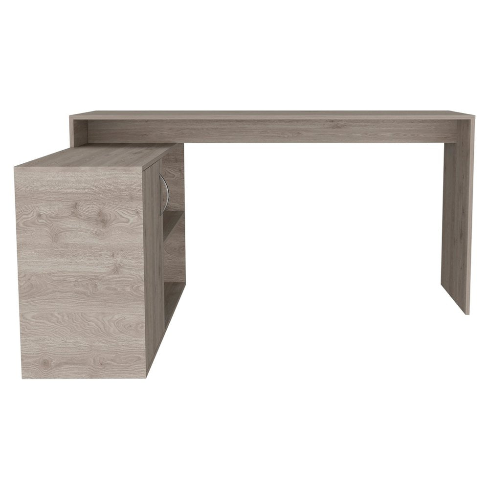 60" Light Gray Wood L Shape Pedestal Computer Desk