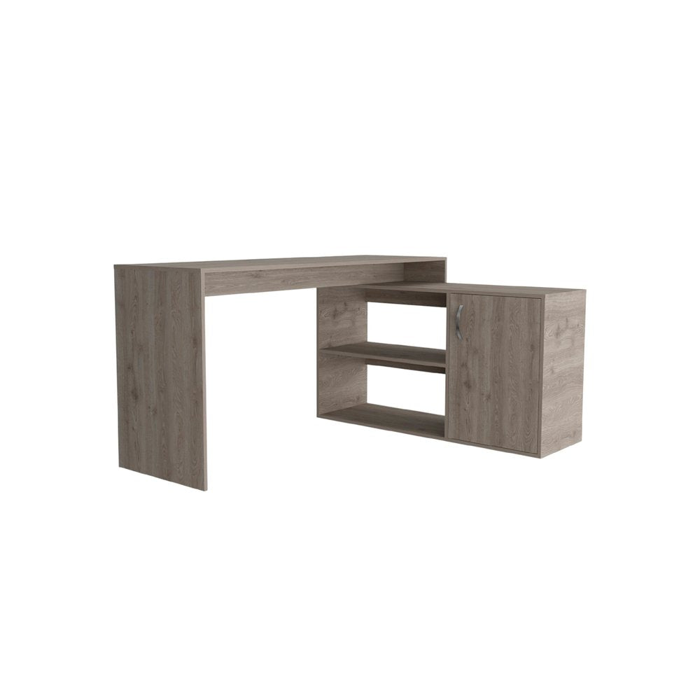 60" Light Gray Wood L Shape Pedestal Computer Desk