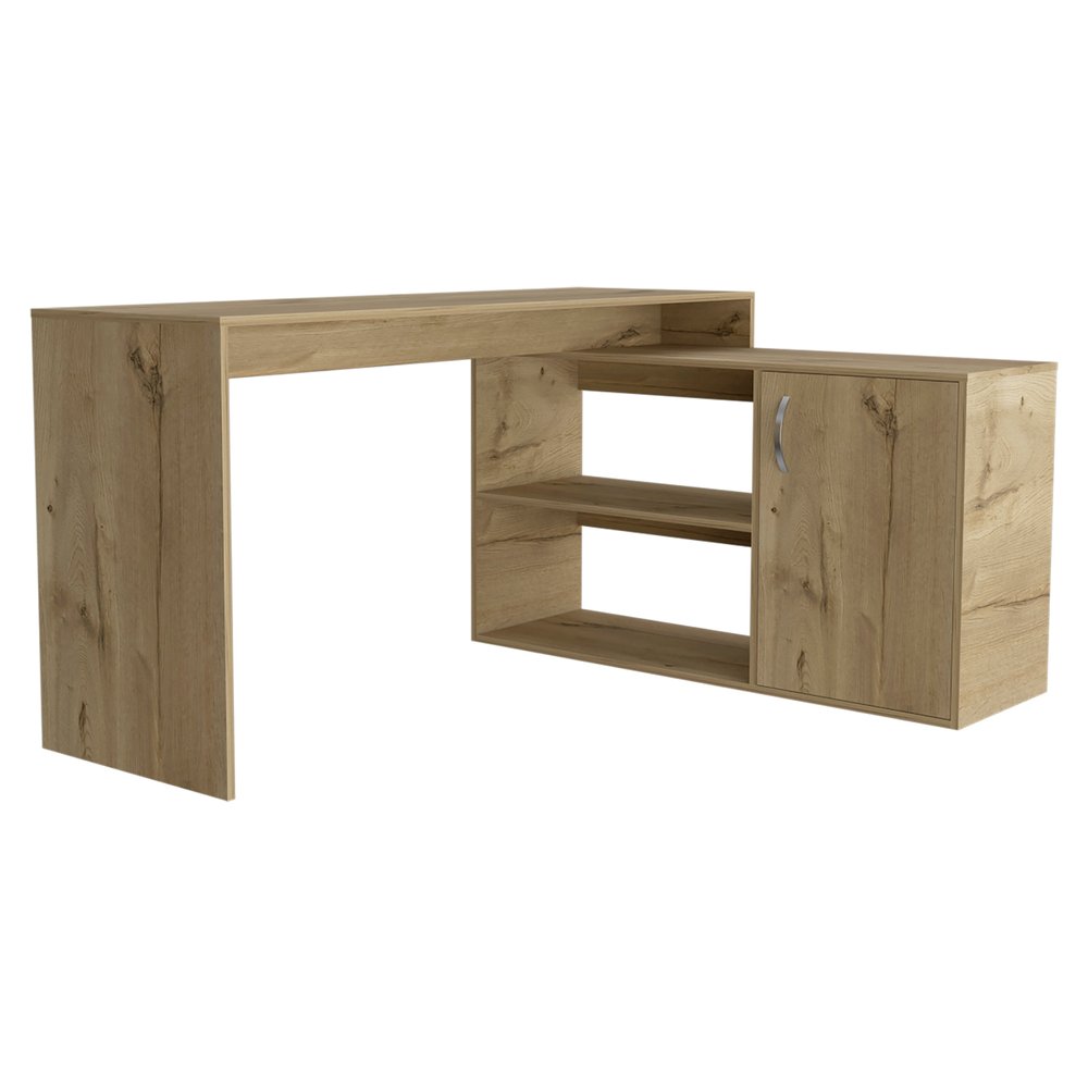60" Light Gray Wood L Shape Pedestal Computer Desk