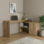 60" Light Gray Wood L Shape Pedestal Computer Desk