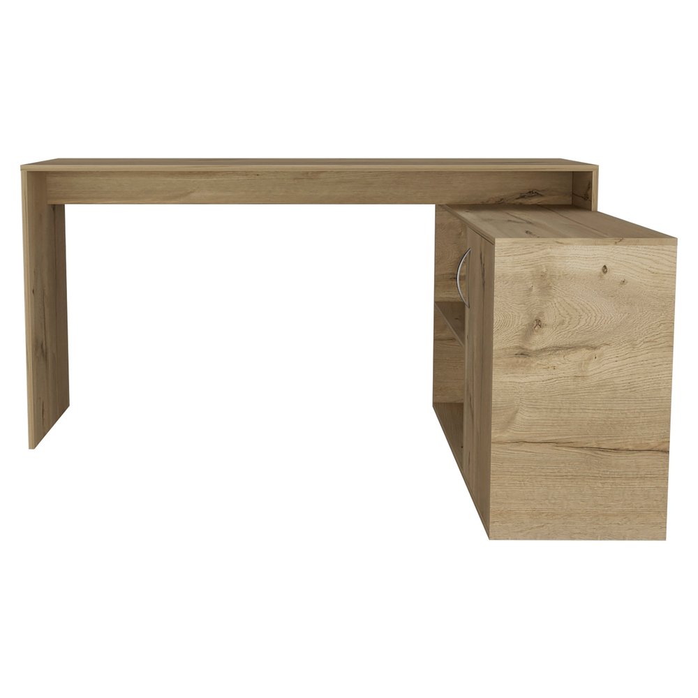 60" Light Gray Wood L Shape Pedestal Computer Desk
