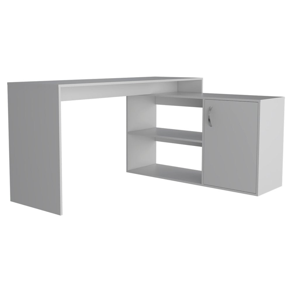 60" Light Gray Wood L Shape Pedestal Computer Desk