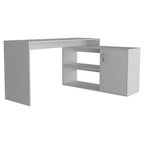 60" Light Gray Wood L Shape Pedestal Computer Desk
