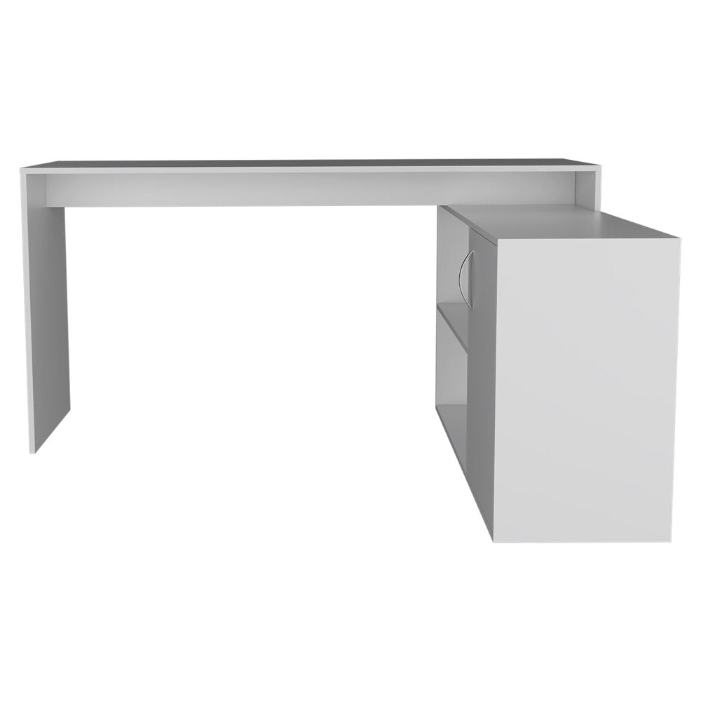 60" Light Gray Wood L Shape Pedestal Computer Desk