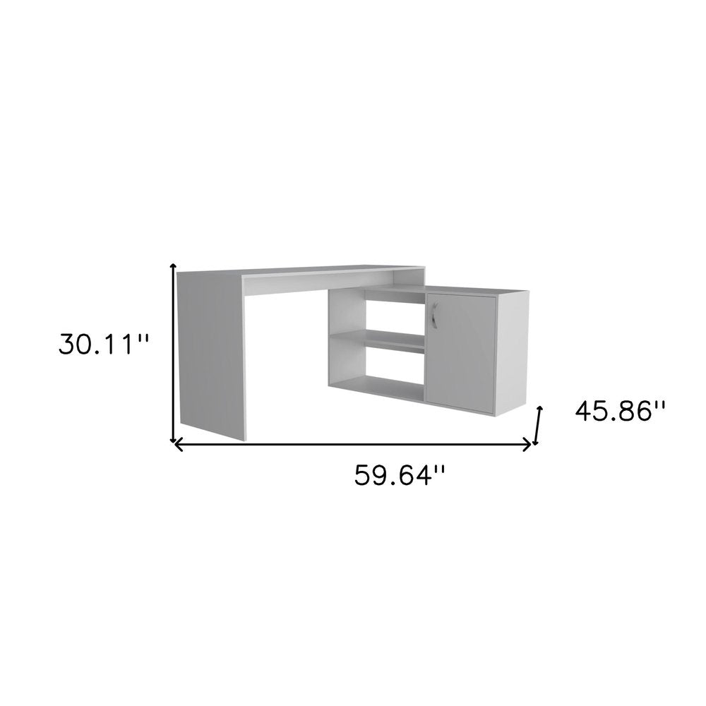 60" Light Gray Wood L Shape Pedestal Computer Desk