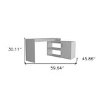 60" Light Gray Wood L Shape Pedestal Computer Desk