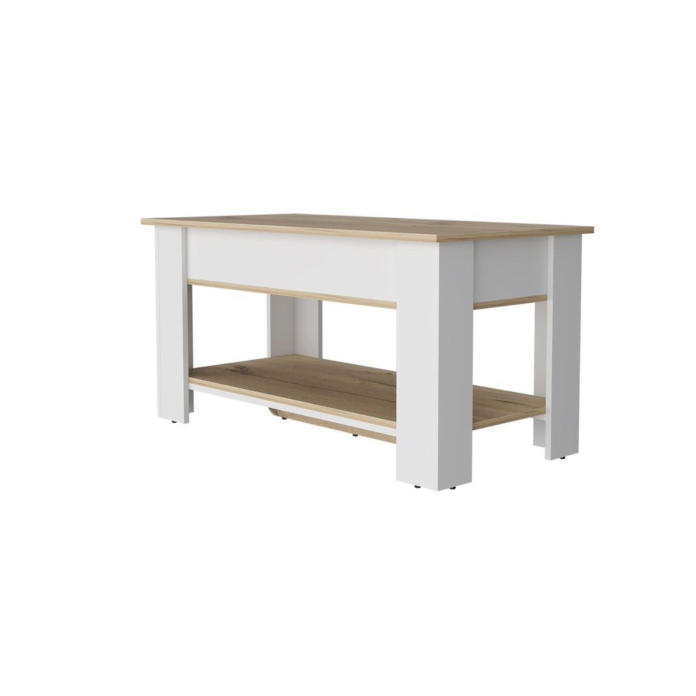 40" Oak and White Storage Bench with Flip Top