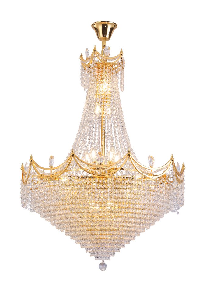 Clear And Gold Empire Multi Light and Metal Crystal Glass Dimmable Chandelier