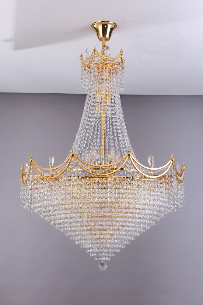 Clear And Gold Empire Multi Light and Metal Crystal Glass Dimmable Chandelier