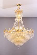 Clear And Gold Empire Multi Light and Metal Crystal Glass Dimmable Chandelier