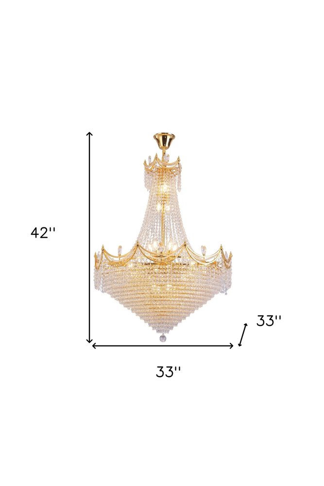 Clear And Gold Empire Multi Light and Metal Crystal Glass Dimmable Chandelier
