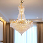 Clear And Gold Empire Multi Light and Metal Crystal Glass Dimmable Chandelier