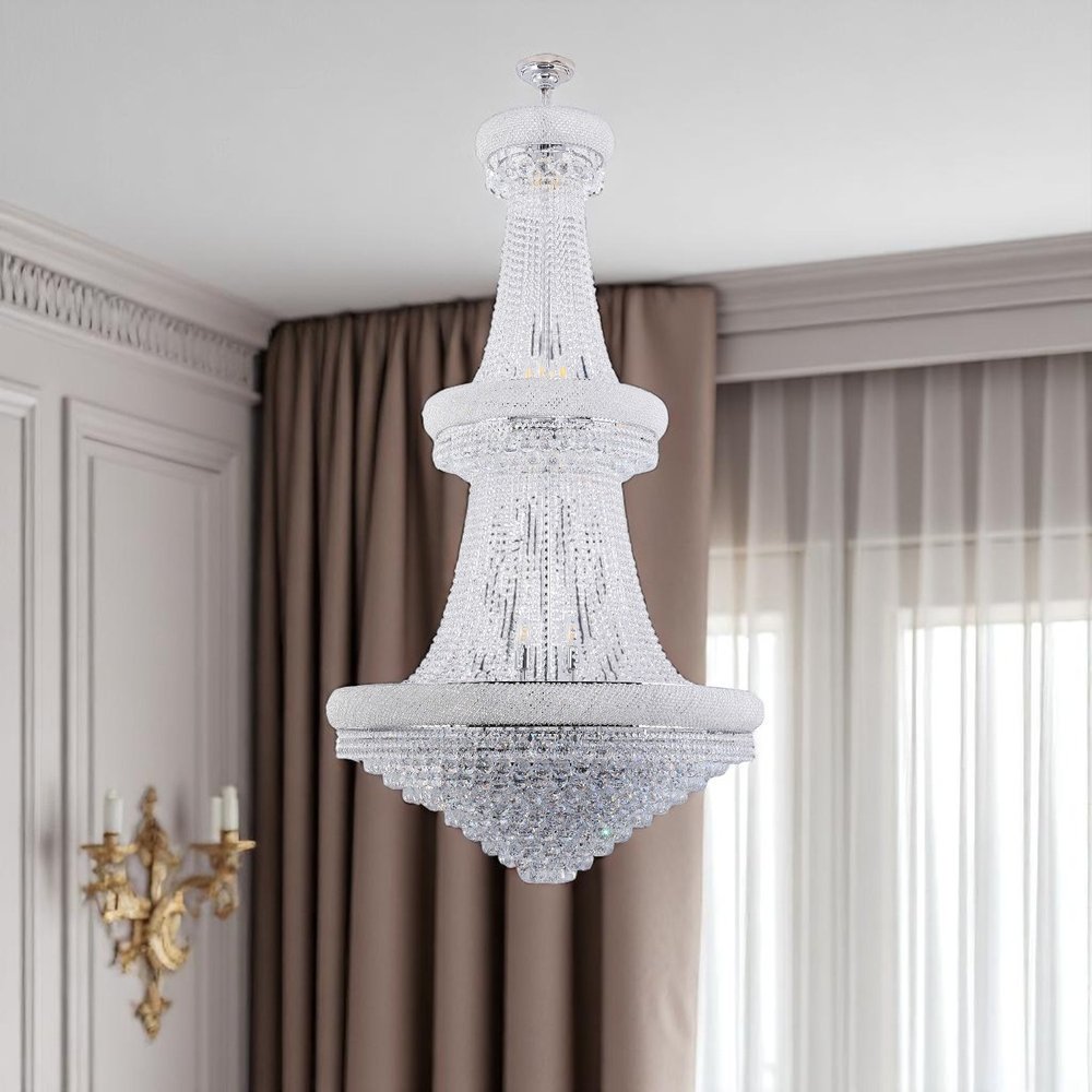 Clear And Silver Empire Multi Light and Metal Crystal Glass Dimmable Chandelier