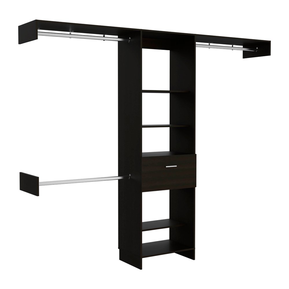 98" Black Multi-Tier Wood Single Drawer Closet System