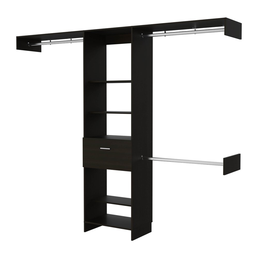 98" Black Multi-Tier Wood Single Drawer Closet System