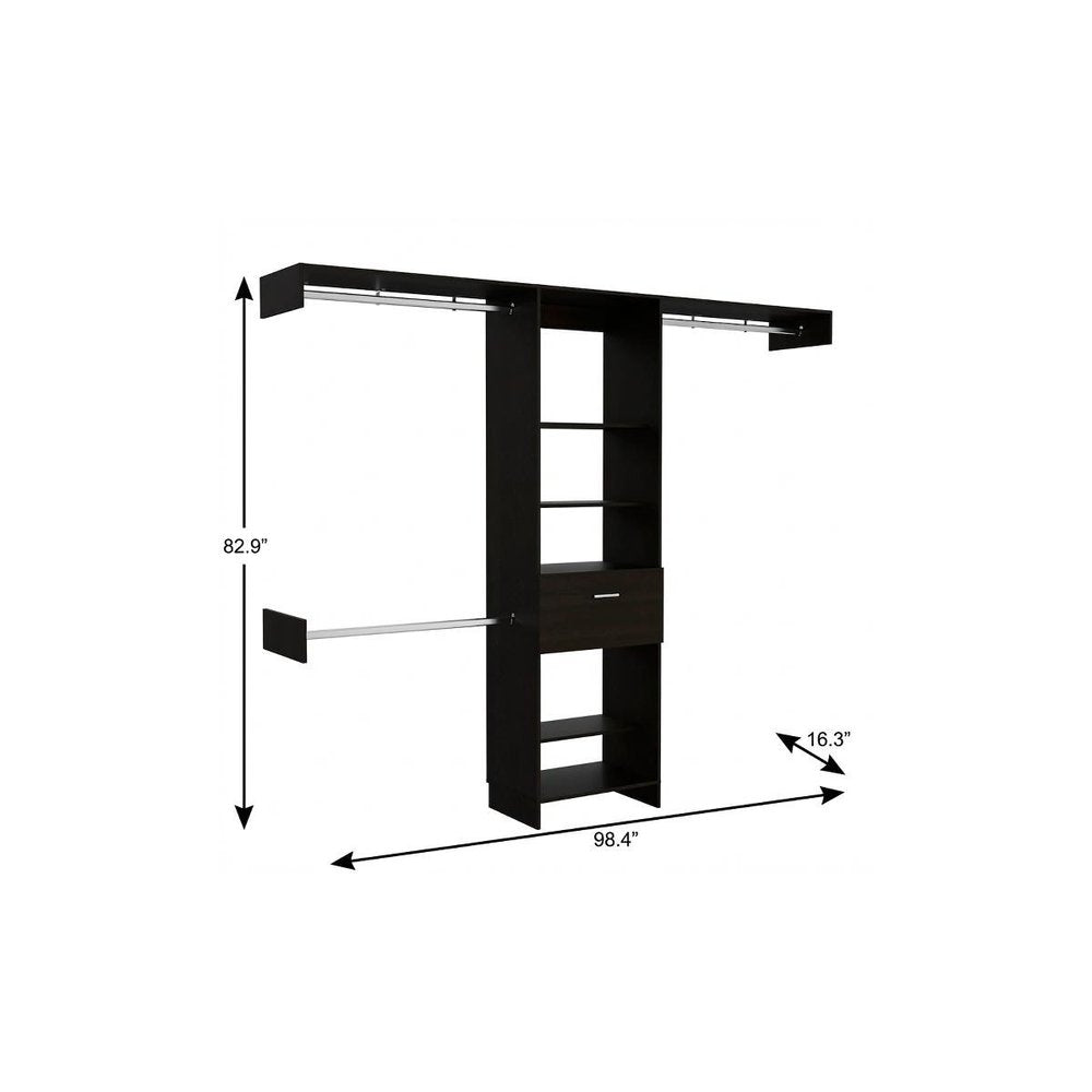 98" Black Multi-Tier Wood Single Drawer Closet System