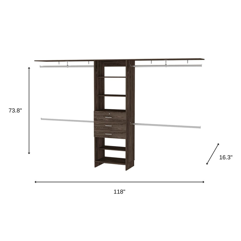 118" Dark Brown Wood Closet System