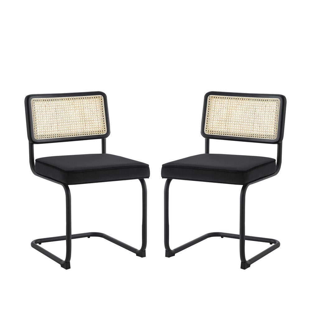Set of Two Black Upholstered Velvet Dining Side Chairs