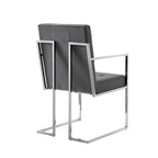 Set of Two Tufted Gray and Silver Metallic Upholstered Velvet Dining Arm Chairs