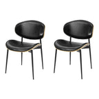 Set of Two Black Faux Leather and Wood Partially Open Back Dining Side Chairs
