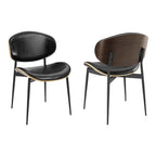 Set of Two Black Faux Leather and Wood Partially Open Back Dining Side Chairs