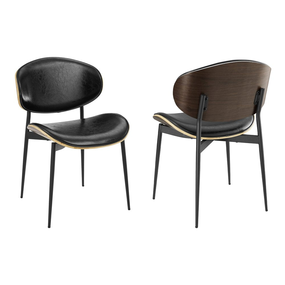 Set of Two Black Faux Leather and Wood Partially Open Back Dining Side Chairs
