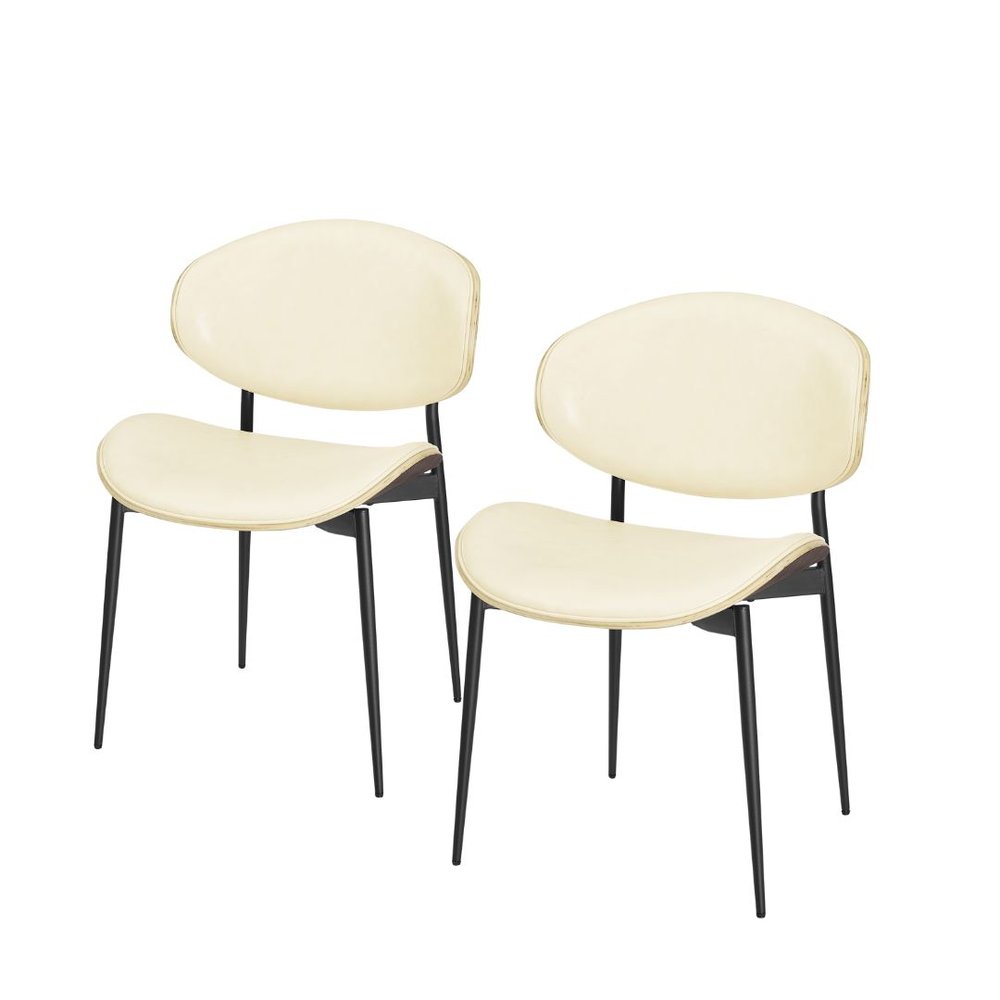 Set of Two Black Faux Leather and Wood Partially Open Back Dining Side Chairs