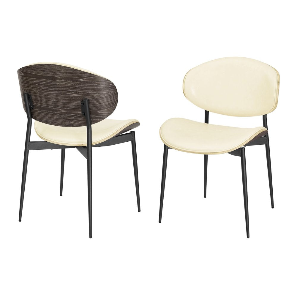 Set of Two Black Faux Leather and Wood Partially Open Back Dining Side Chairs