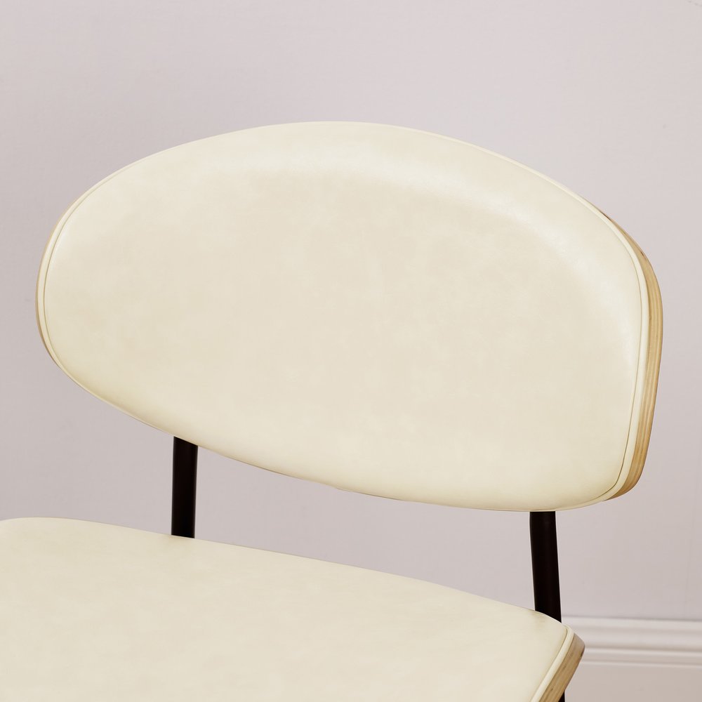 Set of Two Black Faux Leather and Wood Partially Open Back Dining Side Chairs