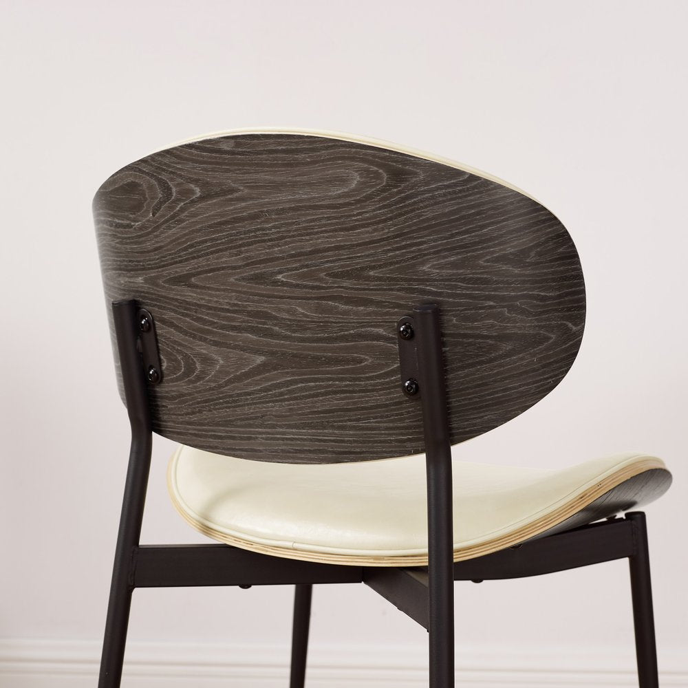 Set of Two Black Faux Leather and Wood Partially Open Back Dining Side Chairs