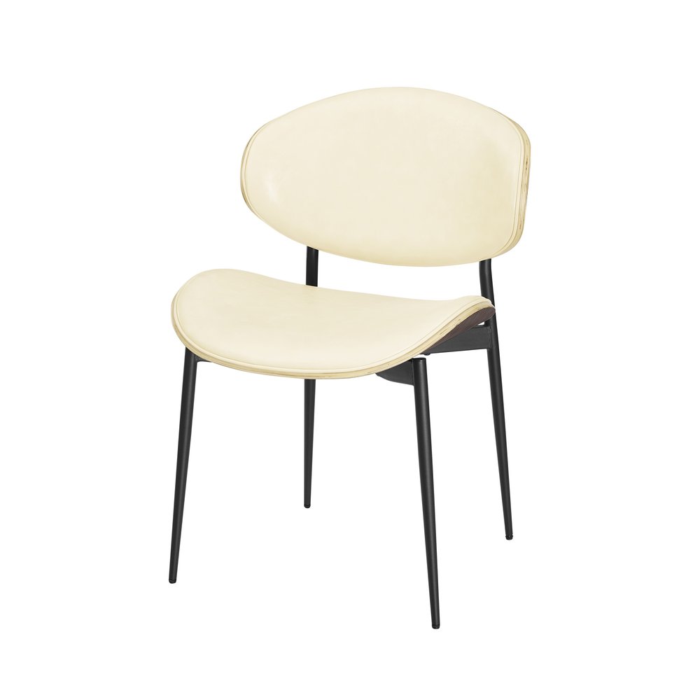 Set of Two Black Faux Leather and Wood Partially Open Back Dining Side Chairs