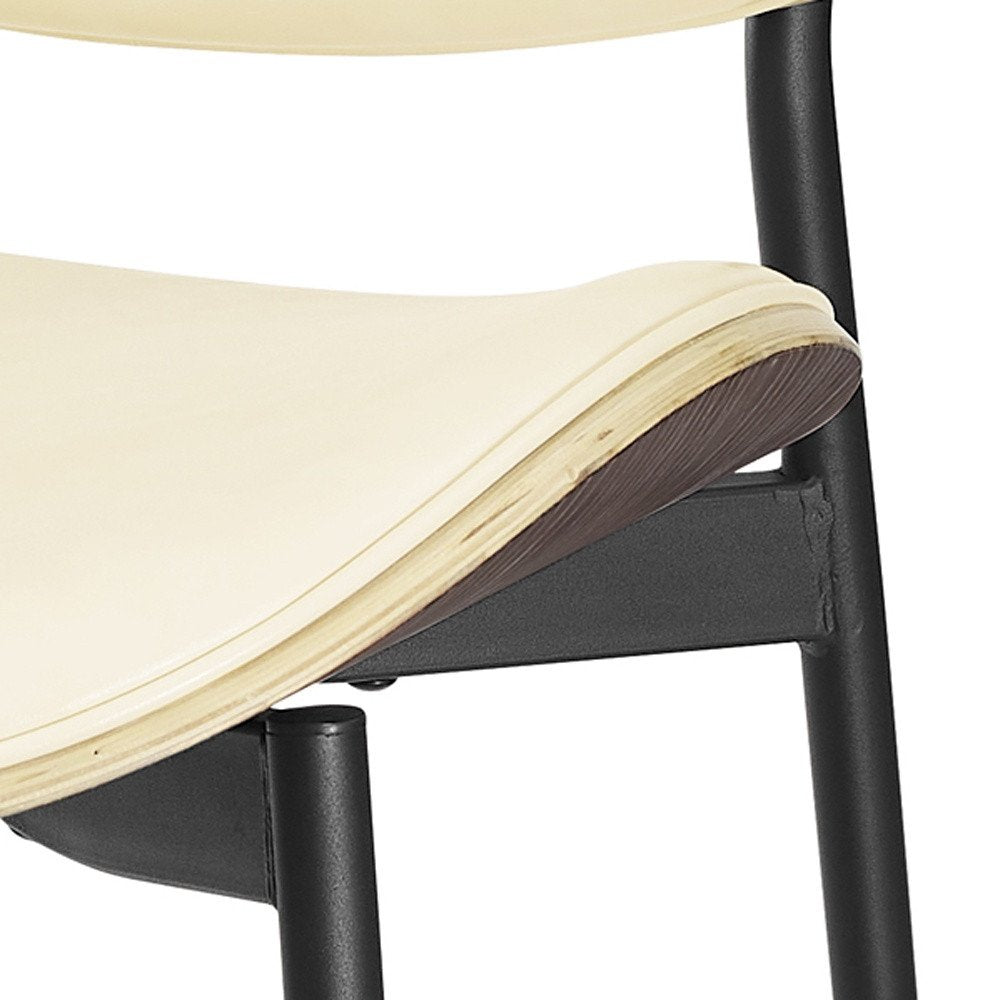 Set of Two Black Faux Leather and Wood Partially Open Back Dining Side Chairs