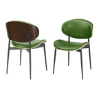 Set of Two Black Faux Leather and Wood Partially Open Back Dining Side Chairs